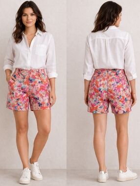 🌺 J.Crew Watercolor Floral Flat Front Shorts Women’s Size 0 Resort Vacation